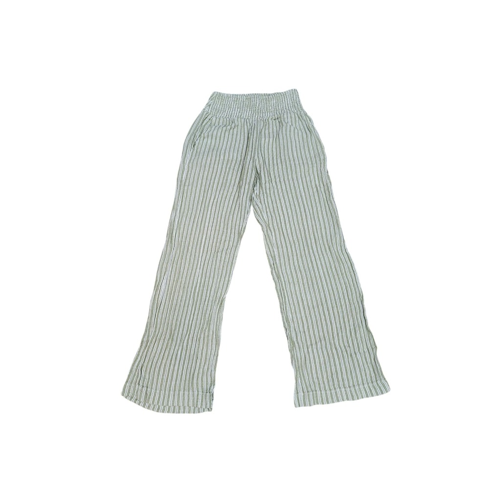 Billabong Womens XL Sage Green White Striped Smocked Wide Leg Beach Pants